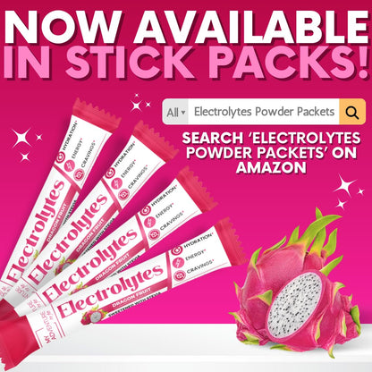 Zero Sugar Dragon Fruit Electrolytes Sticks - Refreshing Hydration - Caffeine Free Energy with Natural Ingredients - Vegan, Keto & Paleo - PrimeBioHealth - canada supplements