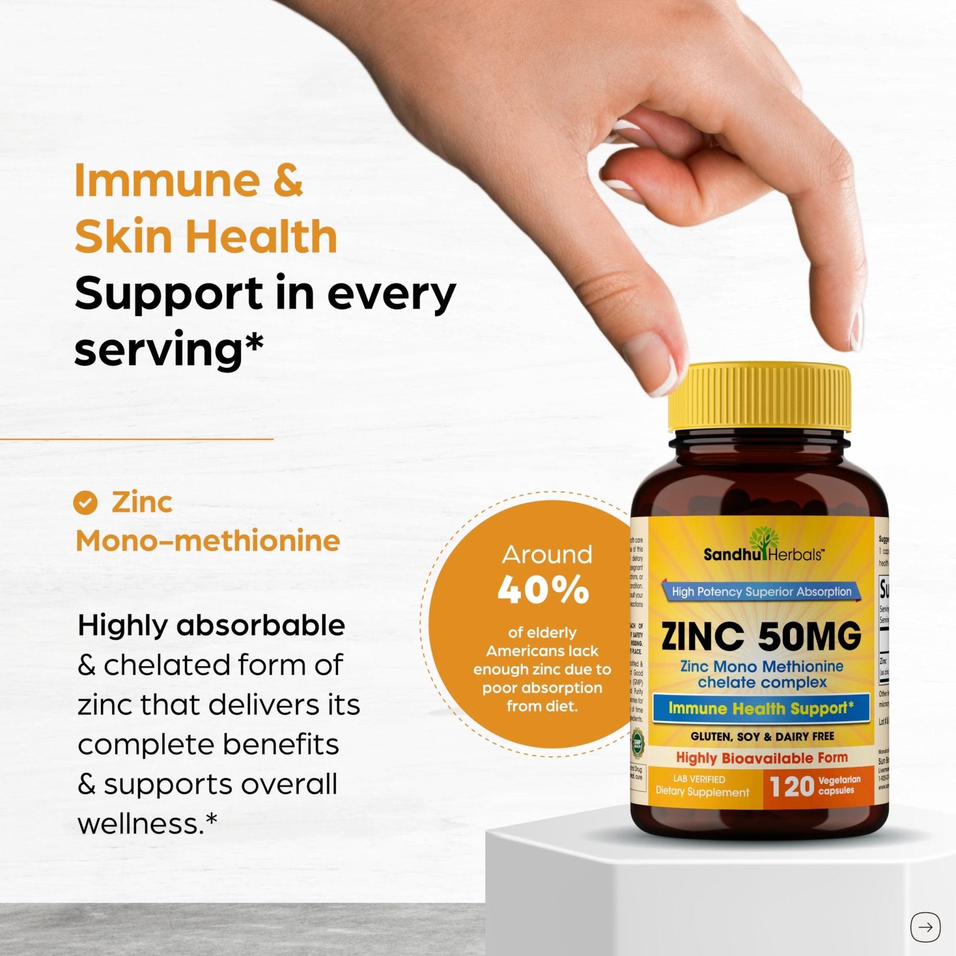 Zinc 50mg Capsules for Men and Women, 120 Count | Highly Absorbable Zinc Supplements for Immune System Support | Zink 50 mg Mono Methionine Chelated Complex - PrimeBioHealth - canada supplements