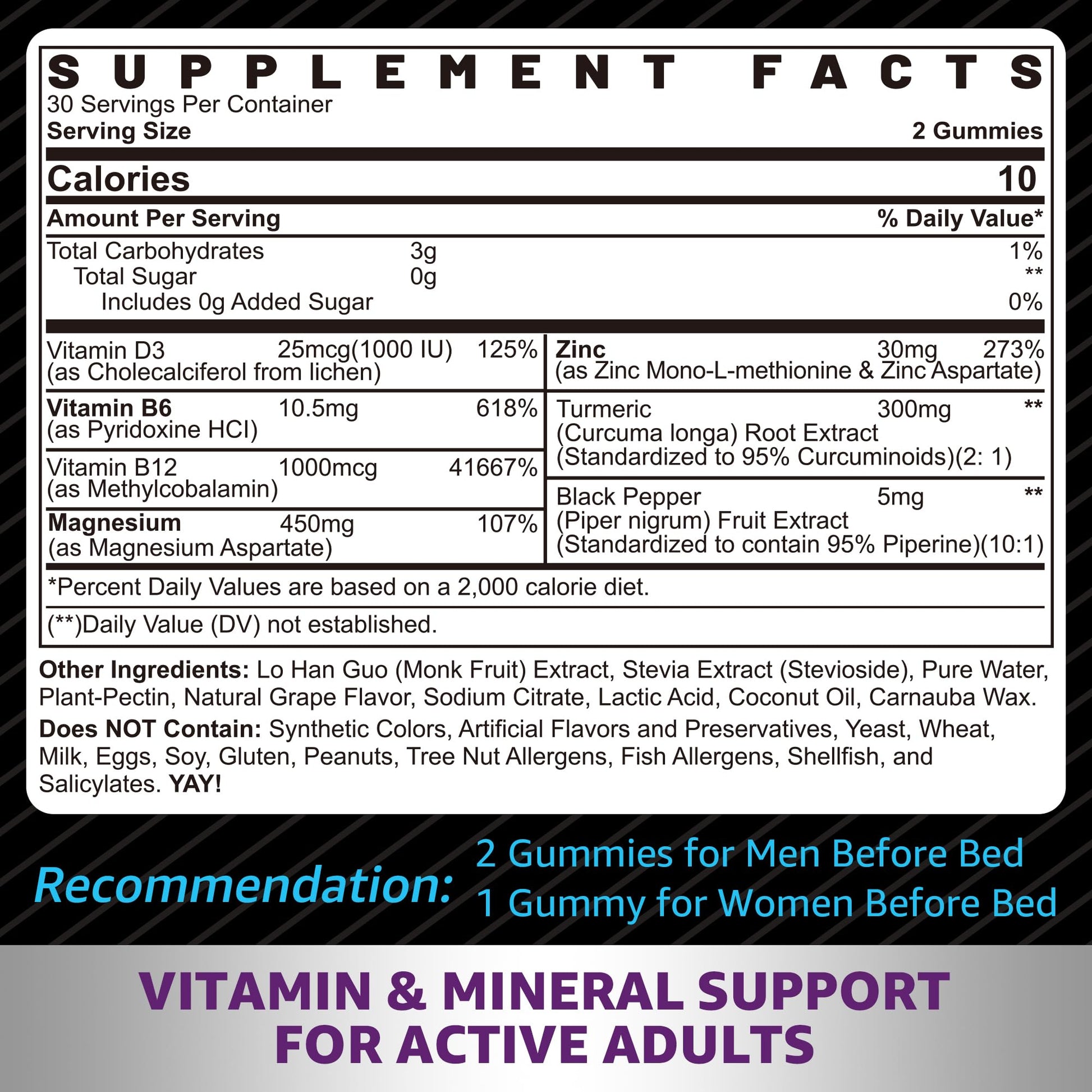 Zinc and Magnesium Supplement, Zinc Magnesium Aspartate Post Workout Gummies for Men Women, with Vitamin B6, B12, D3, Turmeric for Nighttime Recovery, Reduce Fatigue, Boost Immunity & Sleep, 120 Count - PrimeBioHealth - canada supplements