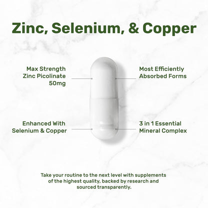 Zinc Picolinate 50mg with Copper & Selenium, 240 Capsules | 3-in-1 High Absorption Mineral Complex | Chelated Zinc Supplement for Immune Support* | 8 Month Supply - PrimeBioHealth - canada supplements