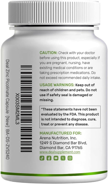 Zinc Picolinate 50mg with Copper & Selenium, 240 Capsules | 3-in-1 High Absorption Mineral Complex | Chelated Zinc Supplement for Immune Support* | 8 Month Supply - PrimeBioHealth - canada supplements