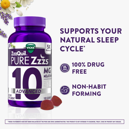 ZzzQuil Pure Zzzs Advanced Melatonin Gummies, Melatonin 10mg, Sleep Aid, with Chamomile & Lavender, Melatonin Sleep Gummies, Sleep Aids for Adults - PrimeBioHealth - canada supplements